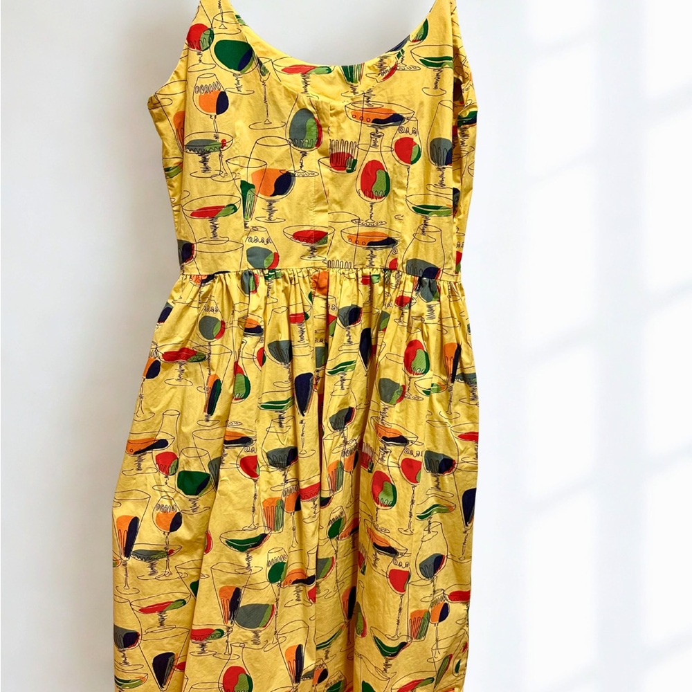 Tatyana Yellow Midi Dress with Colorful Cocktail Glass Print